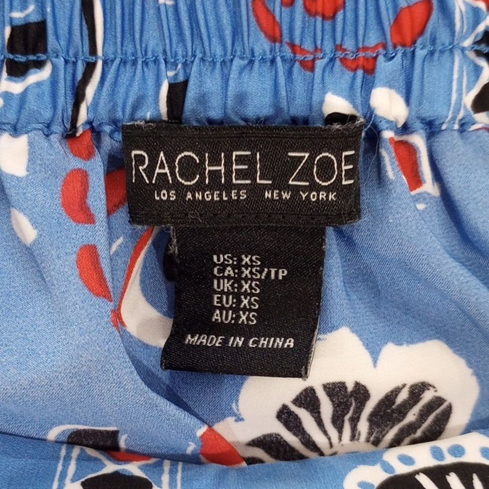 Rachel Zoe Blue Satin Bandana Scarf Print Faux Wrap Skirt, Size XS - Picture 8 of 9